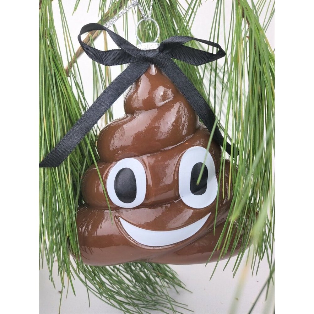 Poop Emoji Glass Ornament Christmas Tree Novelty Meme Smiling texting dog baby